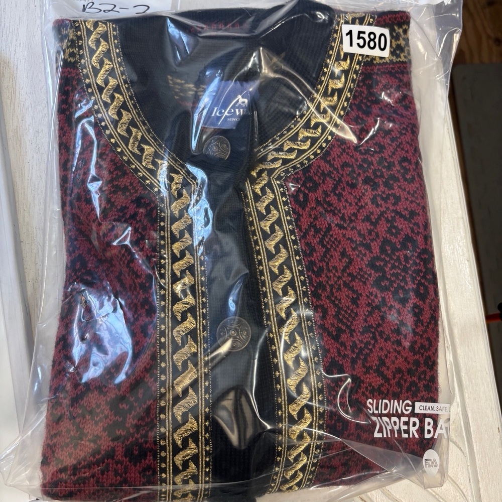 Icewear 100% Wool Knit Nordic Fair Isle Cardigan Sweater Red Black L Snowflake - Picture 7 of 7